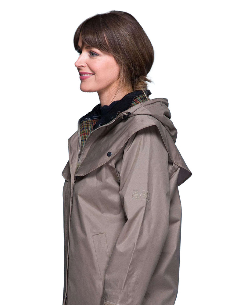 Chincilla coloured Jack Murphy Cotswold Ladies Waterproof 3/4 Coat on White background 