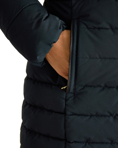 Navy Coloured Joules Cherington Showerproof Longline Padded Coat On A White Background #colour_navy