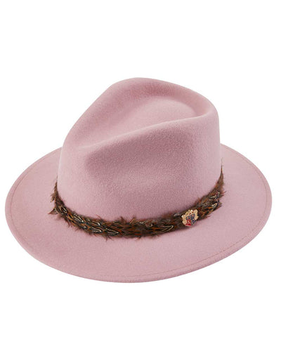 Pink Coloured Alan Paine Richmond Ladies Fedora On A White Background #colour_pink