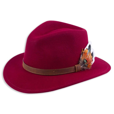 Wine Red Ladies Felt Trilby Country Style